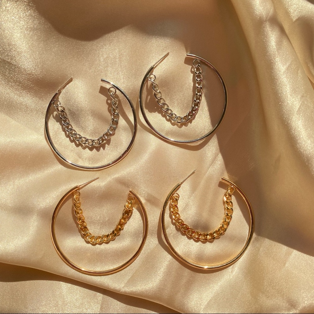 đź’™Minimalistic Chain Hoops Earrings - Picture 2 of 15